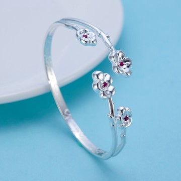 999純銀手鐲年輕款梅花足銀手環鐲子簡約甜美森系小眾設計送女友