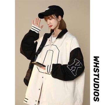 美式vintage棒球服外套男春秋新款潮流拼色上衣青少年飛行員夾克