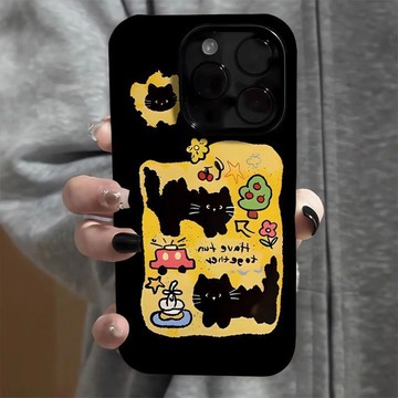 免運+隔日🚚亮面果凍手機殼 插畫驚喜黑貓 適用於蘋果17promax 16Pro 15plus14 13 1211防摔