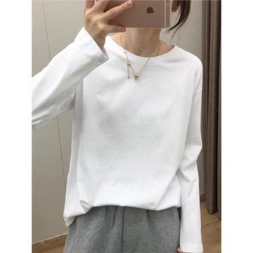 白色長袖T恤女早春新款寬松休閑減齡百搭卡通刺繡基礎打底衫上衣