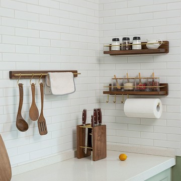 限時下殺 免運/可開票 衛生間廁所浴室掛鉤實木免釘置物架廚房調味罐壁掛架化妝品收納架