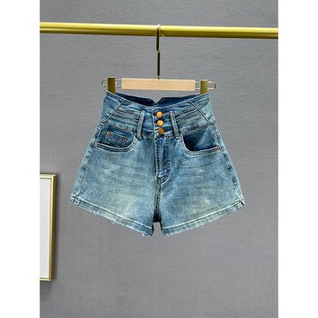 多扣高腰牛仔短褲女2023年新款夏季彈力修身顯瘦
