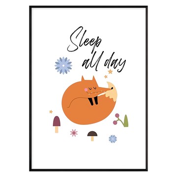 春日的小狐狸 慵懶 Sleep all day  40 x 30cm  黑色