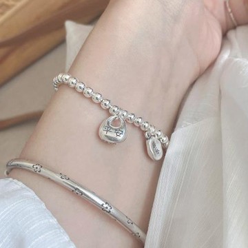 (免運)足銀999原創新中式純銀實心銀坨坨國風手鏈平安喜樂串珠手串禮物