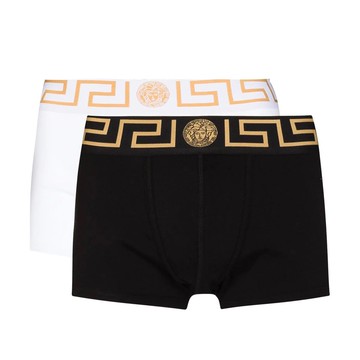 Versace - Black And White Cotton Greca Boxers Set