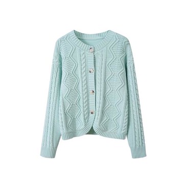 100%純棉開衫毛衣外套女短款國風粗線麻花開衫春秋新款全棉針織衫