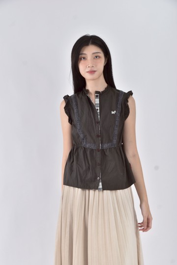 (S) scottish house蕾絲排扣棕色上衣