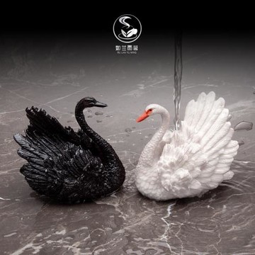 如蘭雨茗創意黑白天鵝熱水變色茶寵擺件可養茶玩茶藝配件功夫茶道