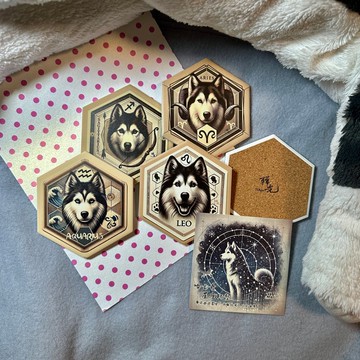 【交換禮物】哈士奇星座吸水杯墊_寫實版