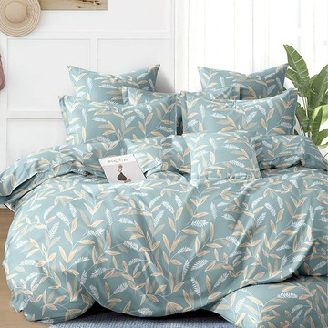 LoveCity 寢城之戀 超細舒柔棉豪華床罩6件組 台灣製  Queen Size  依蔓草 藍色