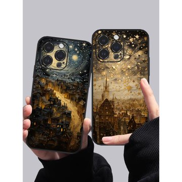 璀璨星空適用蘋果16手機殼新款油畫風iPhone16Promax保護套超薄14Plus高級感15Pro鏡頭全包13個性男女12pm潮