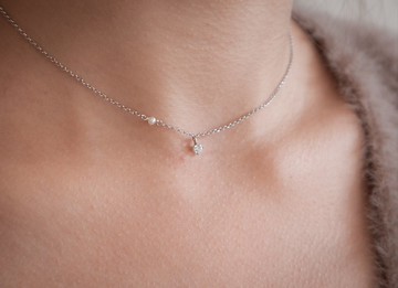 925 silver迷你淡水珍珠 + 小圓閃石鎖骨頸鏈 - 銀