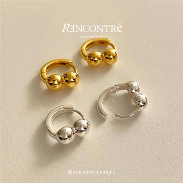 『現貨/韓國 雙胞胎圓珠 洗澡睡覺免拆 純銀易扣耳環』Rencontre 925純銀 珠珠 圈 簡約 韓國耳環 純銀耳環