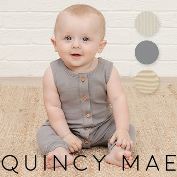 美國 Quincy Mae 有機棉木釦開扣無袖連身裝
