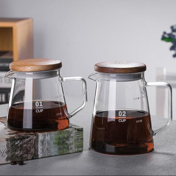 咖啡分享壺手沖咖啡壺耐熱玻璃滴漏咖啡壺帶木蓋沖泡美式咖啡壺
