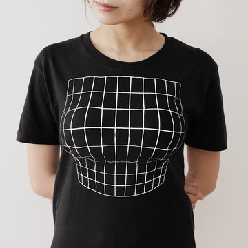Mousou Mapping T-shirt/ Illusion grid/ Black