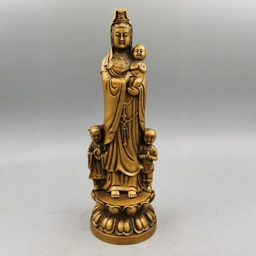古玩銅器收藏金童玉女送子觀音擺件 優質黃銅 做工精致古色古香