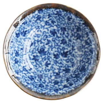 佐和陶瓷 藍唐草4淺井 日本製陶瓷盤 14cm 淺口小菜碟  1個  藍色 + 白色 + 棕色