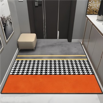簡約水晶絨玄關踏墊 橘灰千鳥  80 x 50cm  橘灰千鳥 灰色 + 橘色  1個