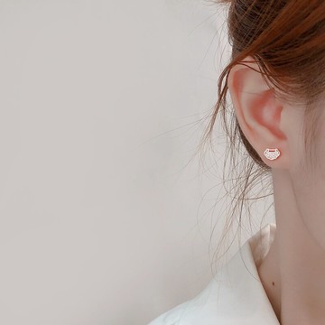 925純銀耳釘女簡約冷淡風長命鎖設計感小眾耳環防過敏耳飾