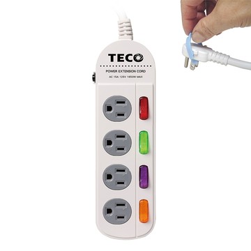 TECO 四開四插轉接電源線組 XYFWL240R6 1.8公尺(6尺)/獨立開關/扁頭延長線/防火材質/過載保護/台灣製造