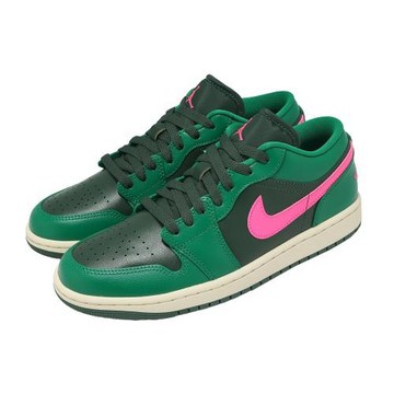 Nike 休閒鞋 Wmns Air Jordan 1 Low 女鞋 綠 黑 螢光粉 AJ1 喬丹