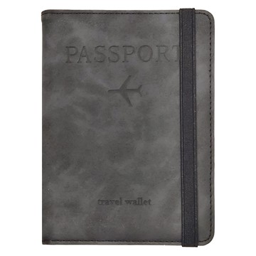 CiTYWALKER 城市漫遊 皮革護照夾 壓紋2個  防磁防盜刷  大容量  黑色  22.5 x 15cm