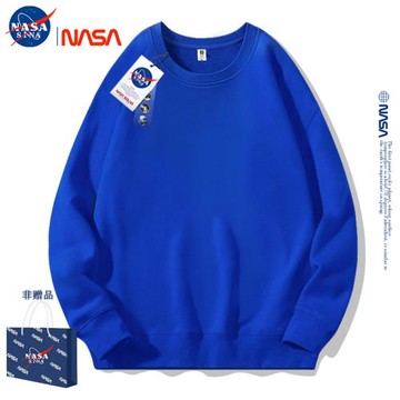 NASA聯名純棉衛衣男款秋冬新款純色圓領上衣加絨加厚情侶打底衫女