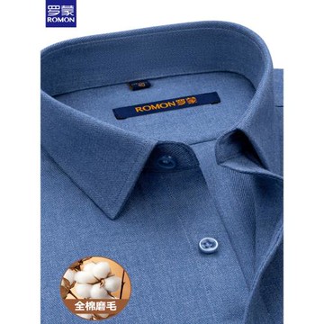 羅蒙春季純棉磨毛襯衣男士休閑時尚百搭中年長袖純色透氣2025襯衫