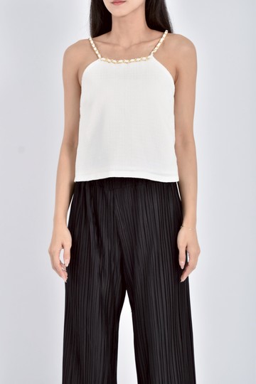 (S) air space質感小香風金屬肩帶白色上衣