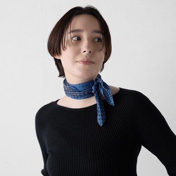 疊色絲質領巾 雨音-藍