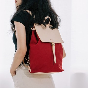 【帆布遇上皮革】手工英倫復古拼接休閒雙肩背包真皮帆布包