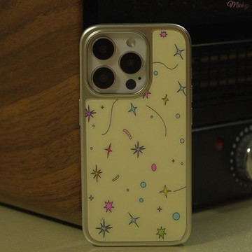 iphone保護殼 手機殼.ins米色奶油星星銀邊玻璃 手機殼適用蘋果iPhone17promax手機殼15