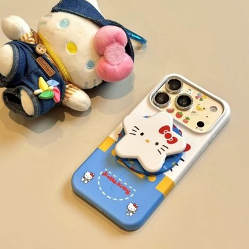 韓國菲林殼 可愛聯動 少女心 KT貓 iPhone 17 16 15 Pro max手機殼 背帶褲 馬里奧 星星磁吸支架