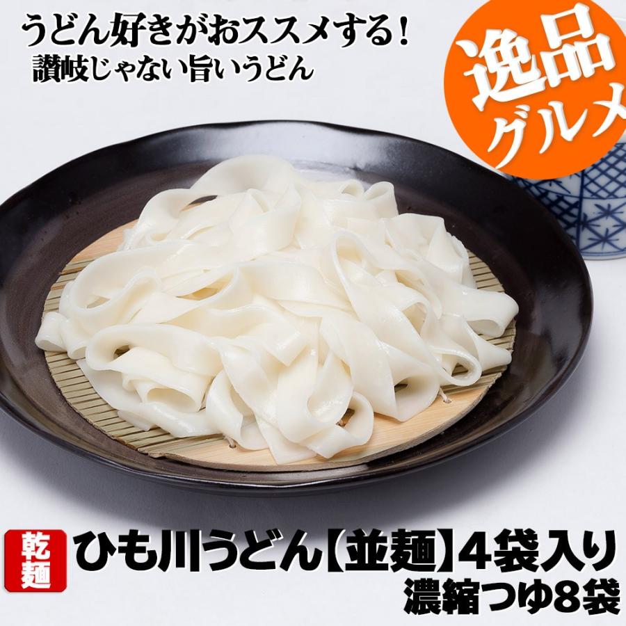 うどん 幅広めん ひも川うどん 並麺 170g×4袋入り 濃縮つゆ８食分 送料無料 乾麺 ゆで幅15mm ポイント消化