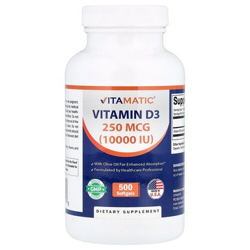 Vitamatic, 維生素 D3 軟膠囊，250 微克（10000 國際單位），500 粒