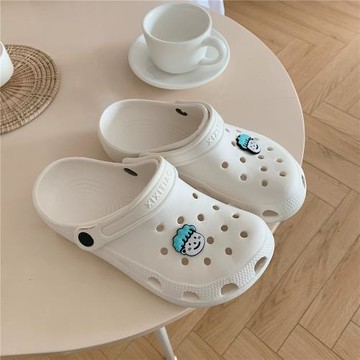 細細條 情侶足弓包頭防滑沙灘涼拖鞋夏季可愛卡通頭像洞洞鞋男女