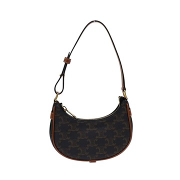 【二手名牌BRAND OFF】CELINE 思琳 棕色 TRIOMPHE塗層帆布 Ava 迷你 肩背包