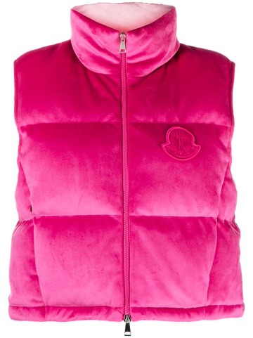 Moncler - Blavet logo-patch chenille gilet - women - Polyamide/Polyester/Spandex/Elastane/Feather Down - 0 - Pink