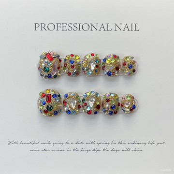 ✨Hannah✨【純手工實拍】美甲穿戴甲假指甲五彩繽紛滿鑽手工成品指甲美甲師藝禾 W1K8