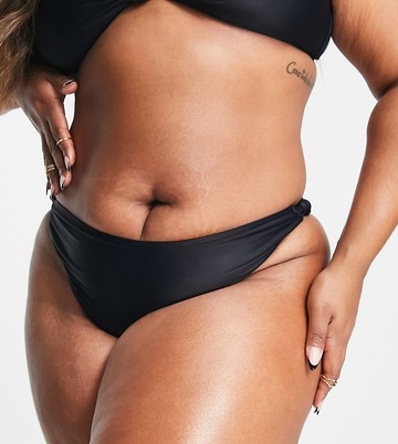 South Beach Curve Exclusive mix & match knot side high waist bikini bottom in black