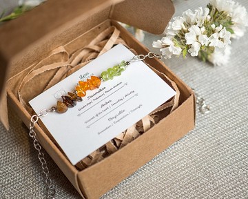 Leo Crystals 手鍊，925銀，未加工電氣石，琥珀，橄欖石