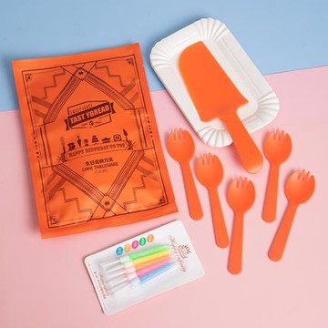 蛋糕刀叉生日蛋糕餐具刀叉盤套裝一次性紙碟叉勺蠟燭盒子組合餐盤