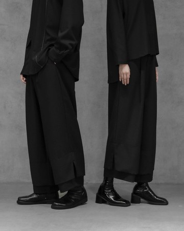 MUKK DESIGN 雙層開衩剪接寬褲