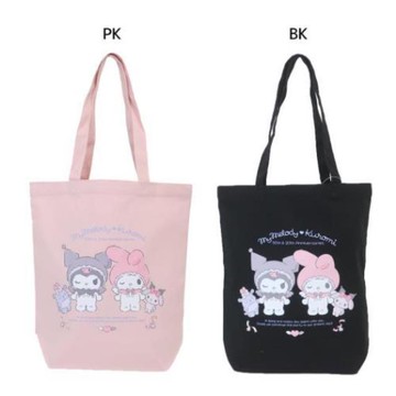小禮堂 Sanrio 三麗鷗 美樂蒂&酷洛米 帆布托特包 (睡帽款)