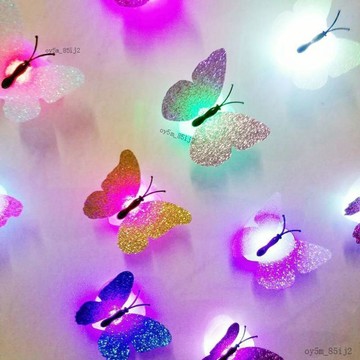 🎉🎉夜光發光蝴蝶3d立體仿真牆貼兒童房婚房裝飾品創意電子發光畫自粘