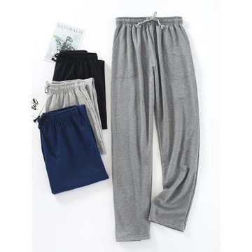 睡褲女春秋純棉毛圈男士夏情侶寬松直筒大碼全棉家居休閑長褲秋冬