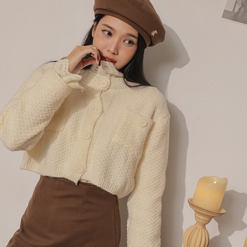 圓領雙口袋針織外套-杏【KT28846】-4色