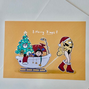 浴缸的聖誕節 明信片 浴缸雪橇行