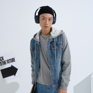 個性魅力拼接牛仔外套(石洗藍)-中性